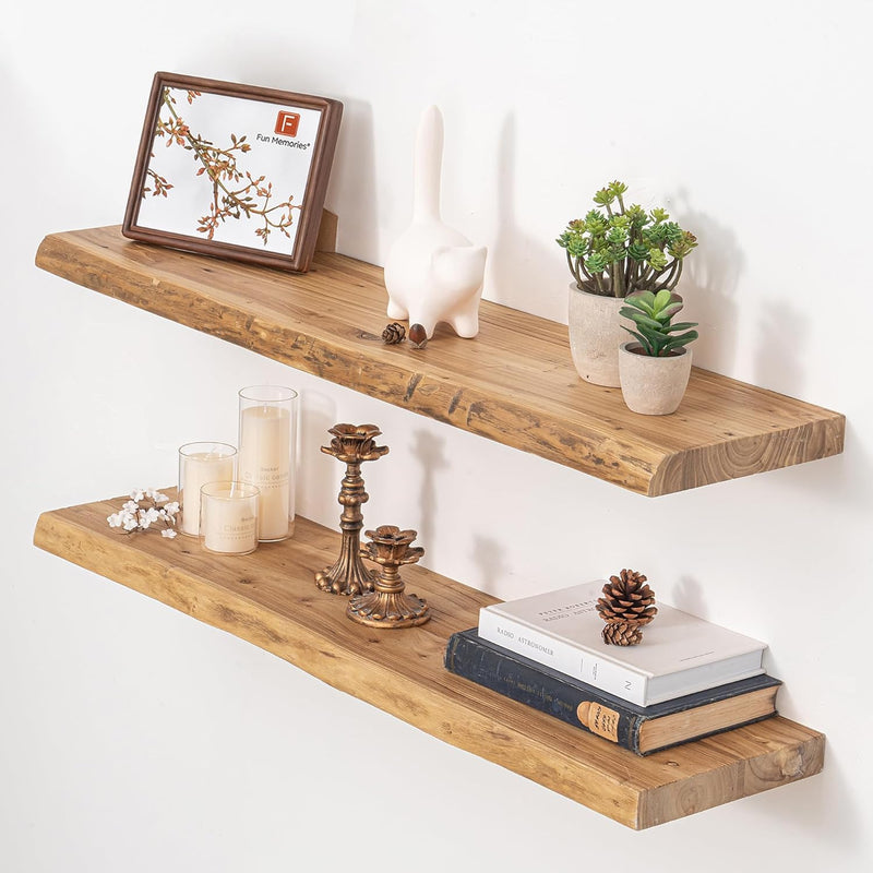 Floating Shelves for Wall Rustic Solid Live-Edge (Set of 2)