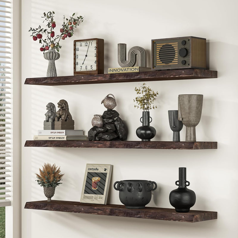 Floating Shelves for Wall Rustic Solid Live-Edge (Set of 2)