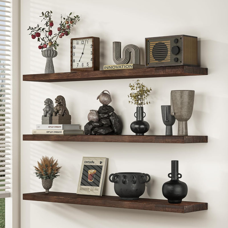Floating Shelves for Wall Rustic Solid Live-Edge (Set of 2)