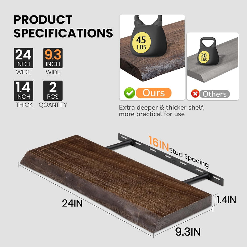 Floating Shelves for Wall Rustic Solid Live-Edge (Set of 2)