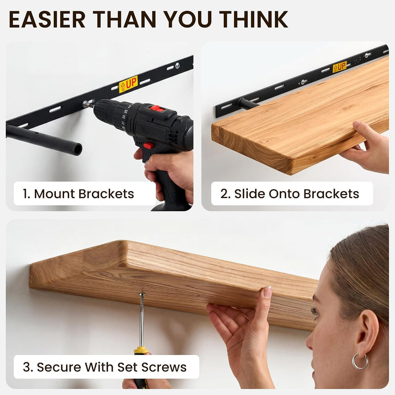 Floating Shelves for Wall Rustic Solid Live-Edge (Set of 2)