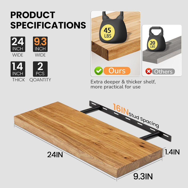Floating Shelves for Wall Rustic Solid Live-Edge (Set of 2)