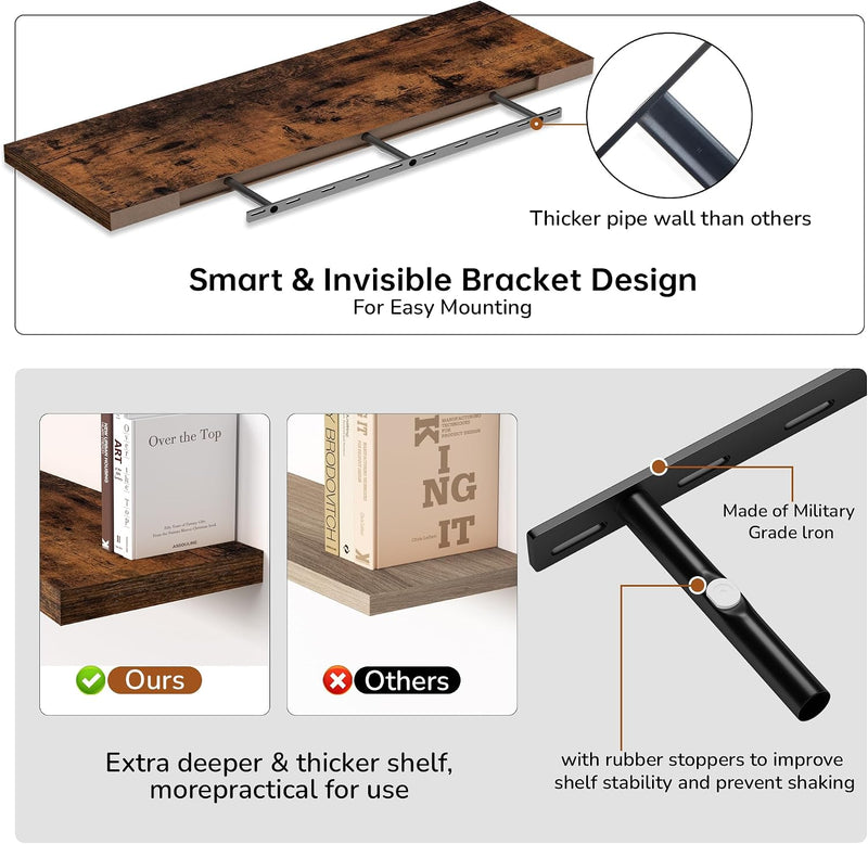 Floating Shelves Rustic Wooden Wall (2 Pack)