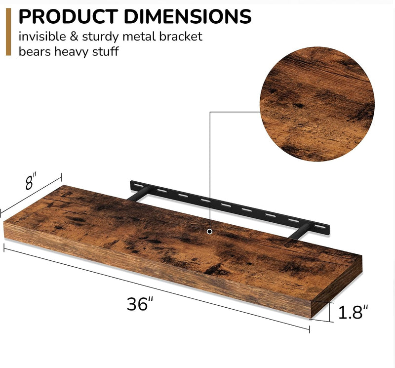 Floating Shelves Rustic Wooden Wall (2 Pack)
