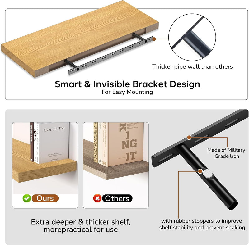 Floating Shelves Rustic Wooden Wall (2 Pack)