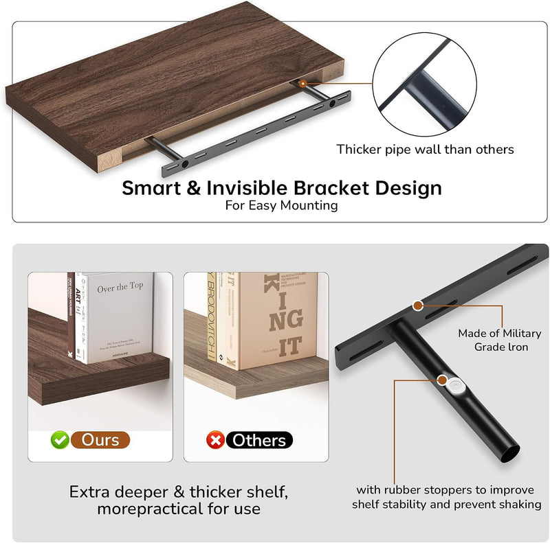 Floating Shelves Rustic Wooden Wall (2 Pack)