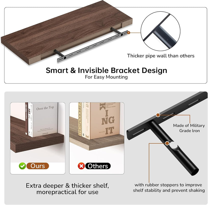 Floating Shelves Rustic Wooden Wall (2 Pack)