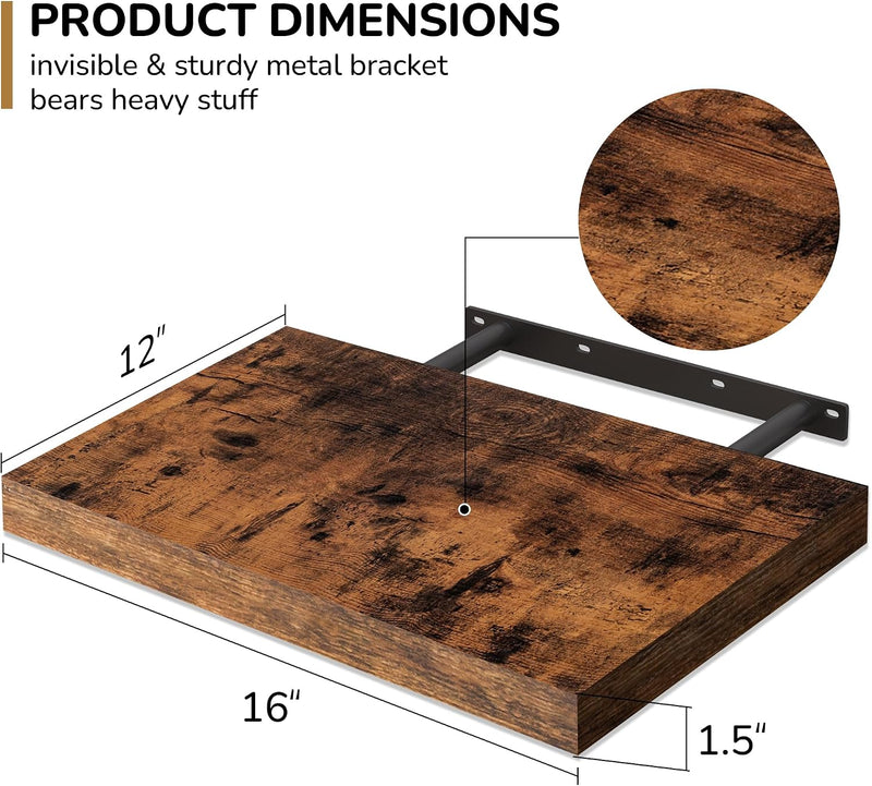 Floating Shelves Rustic Wooden Wall (2 Pack)