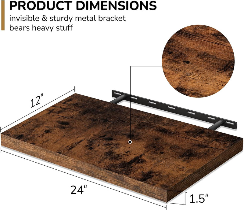 Floating Shelves Rustic Wooden Wall (2 Pack)