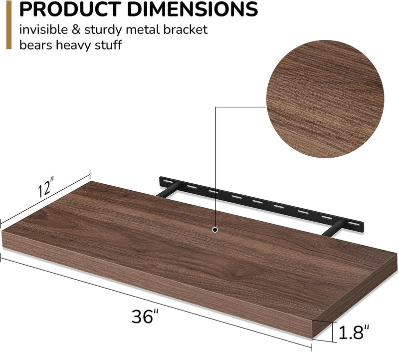 Floating Shelves Rustic Wooden Wall (2 Pack)