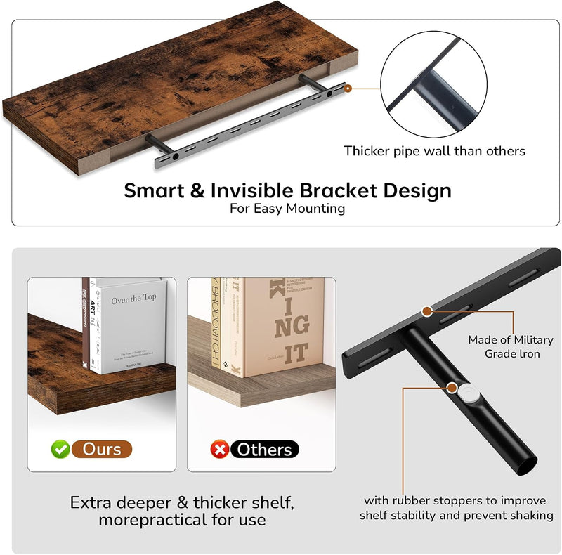 Floating Shelves Rustic Wooden Wall (2 Pack)
