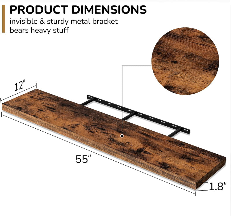 Floating Shelves Rustic Wooden Wall (2 Pack)