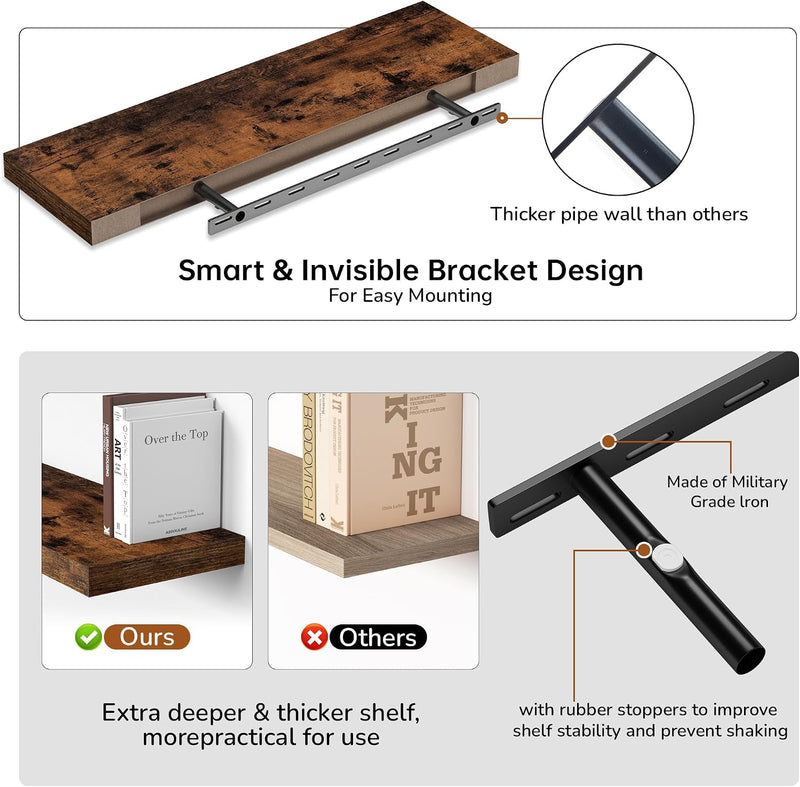 Floating Shelves Rustic Wooden Wall (2 Pack)