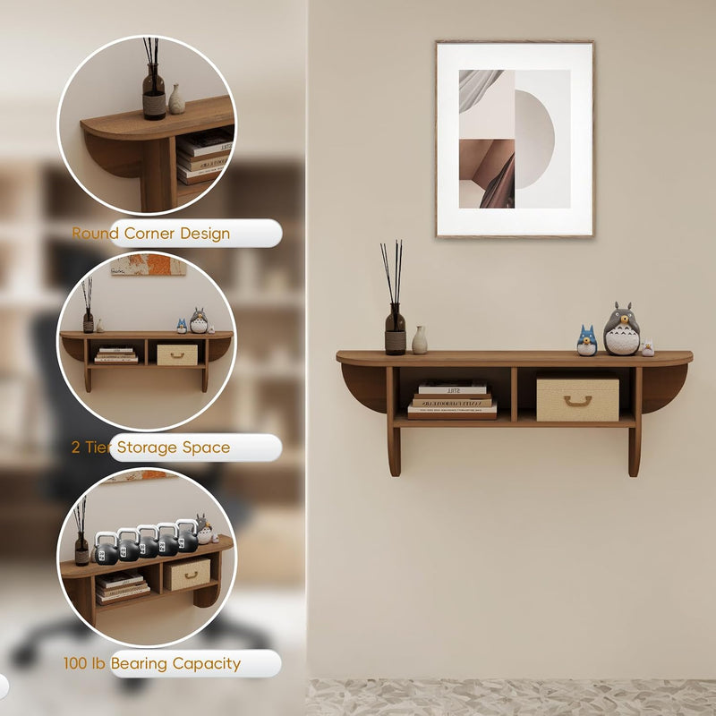 Floating Solid Wood Console Table Wall Mounted Narrow