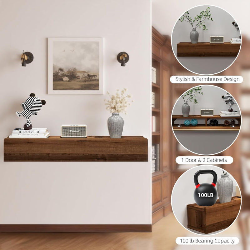 Floating Solid Wood Console Table Wall Mounted Narrow