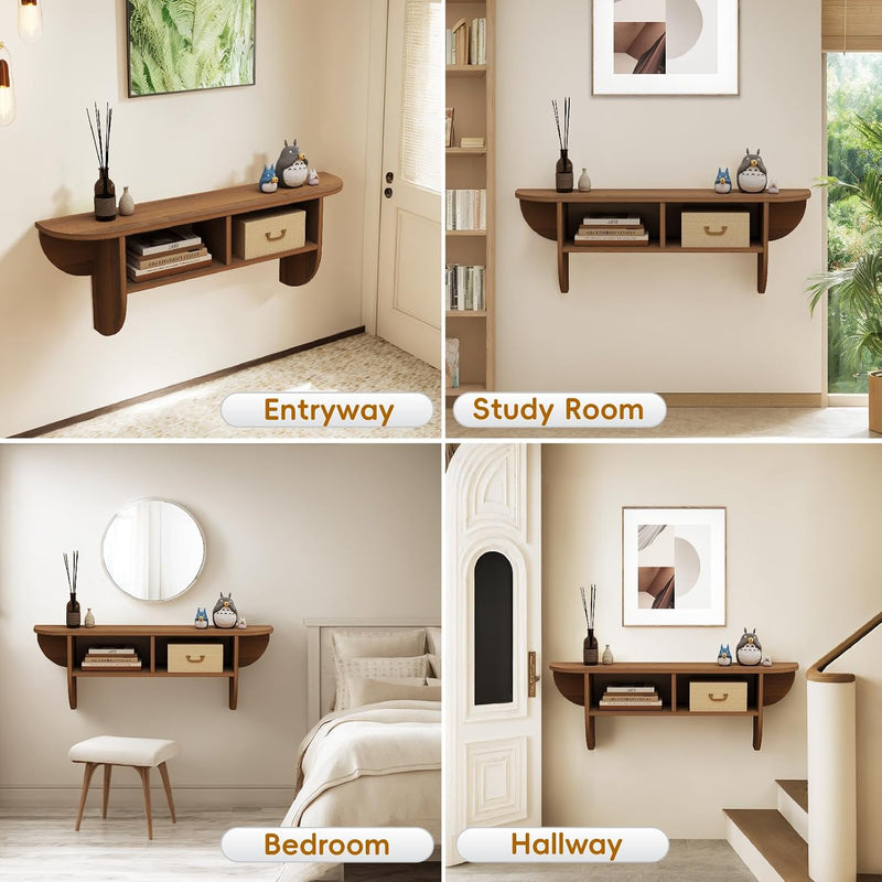 Floating Solid Wood Console Table Wall Mounted Narrow