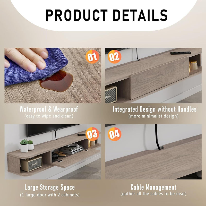 Floating TV Shelf Wall Mounted Cabinet Shelves