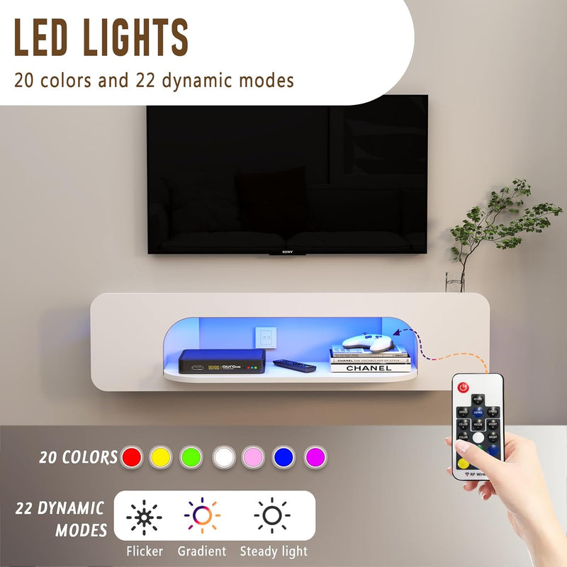 Floating TV Shelf with LED Lights Wall Mounted