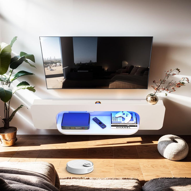 Floating TV Shelf with LED Lights Wall Mounted