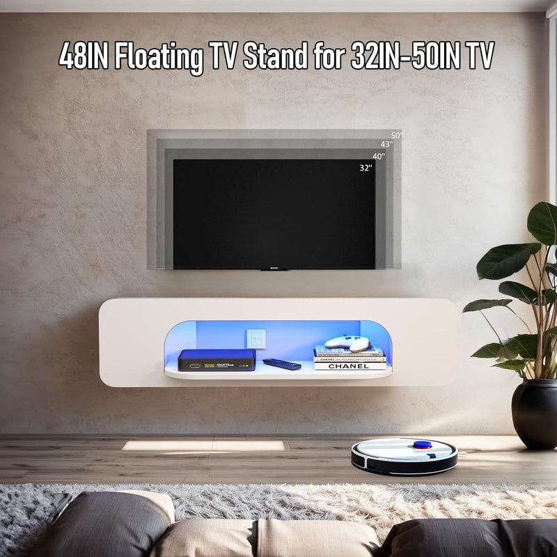 Floating TV Shelf with LED Lights Wall Mounted