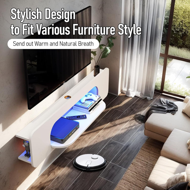 Floating TV Shelf with LED Lights Wall Mounted