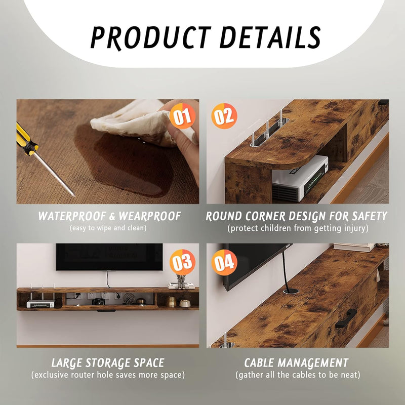 Floating TV Stand Wall Mounted Cabinet Shelves