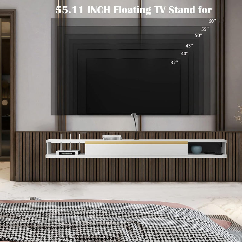 Floating TV Unit 47'' Wall Mounted Cabinet Shelves