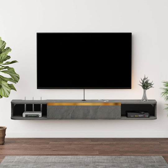 Floating TV Unit 47'' Wall Mounted Cabinet Shelves