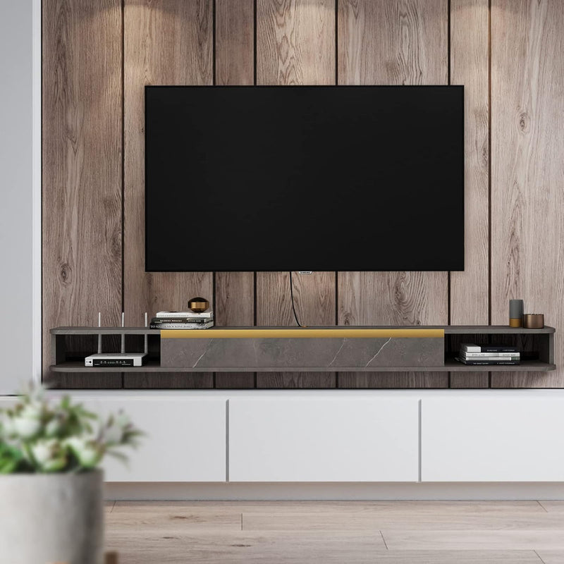 Floating TV Unit 47'' Wall Mounted Cabinet Shelves