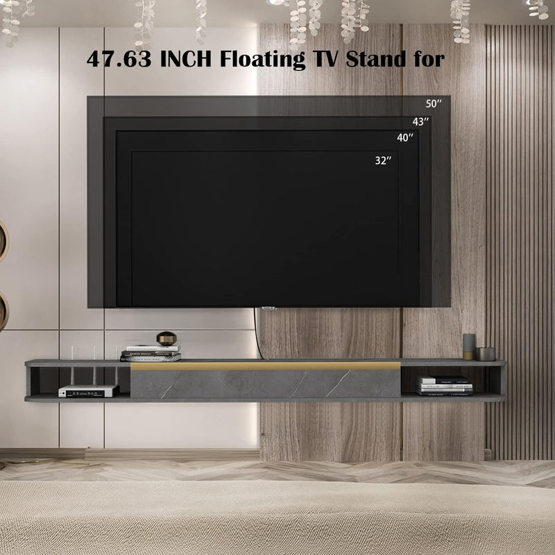 Floating TV Unit 47'' Wall Mounted Cabinet Shelves