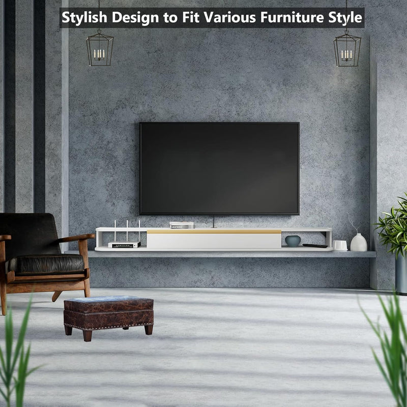 Floating TV Unit 47'' Wall Mounted Cabinet Shelves