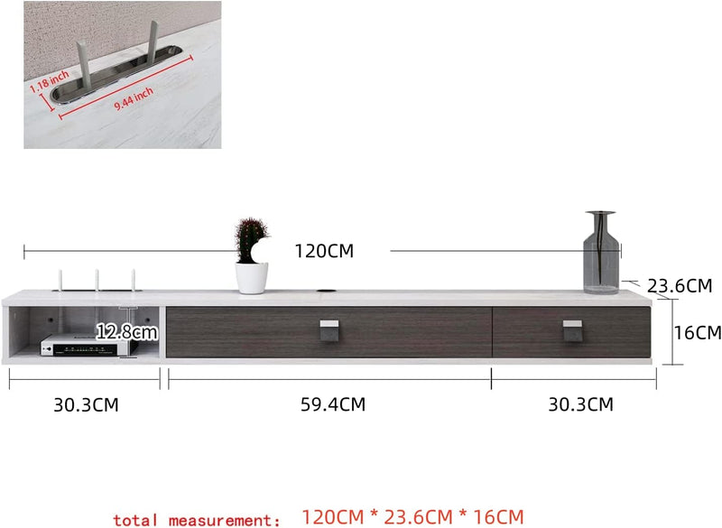 Floating TV Unit 55'' Wall Mounted Cabinet Shelves