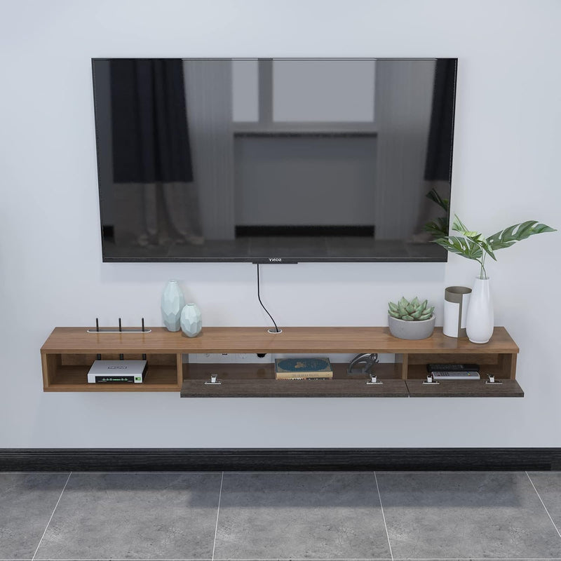 Floating TV Unit 55'' Wall Mounted Cabinet Shelves