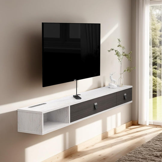 Floating TV Unit 55'' Wall Mounted Cabinet Shelves