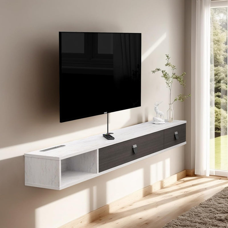 Floating TV Unit 55'' Wall Mounted Cabinet Shelves