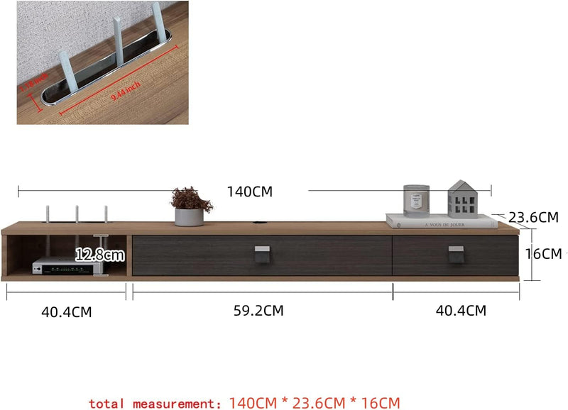 Floating TV Unit 55'' Wall Mounted Cabinet Shelves