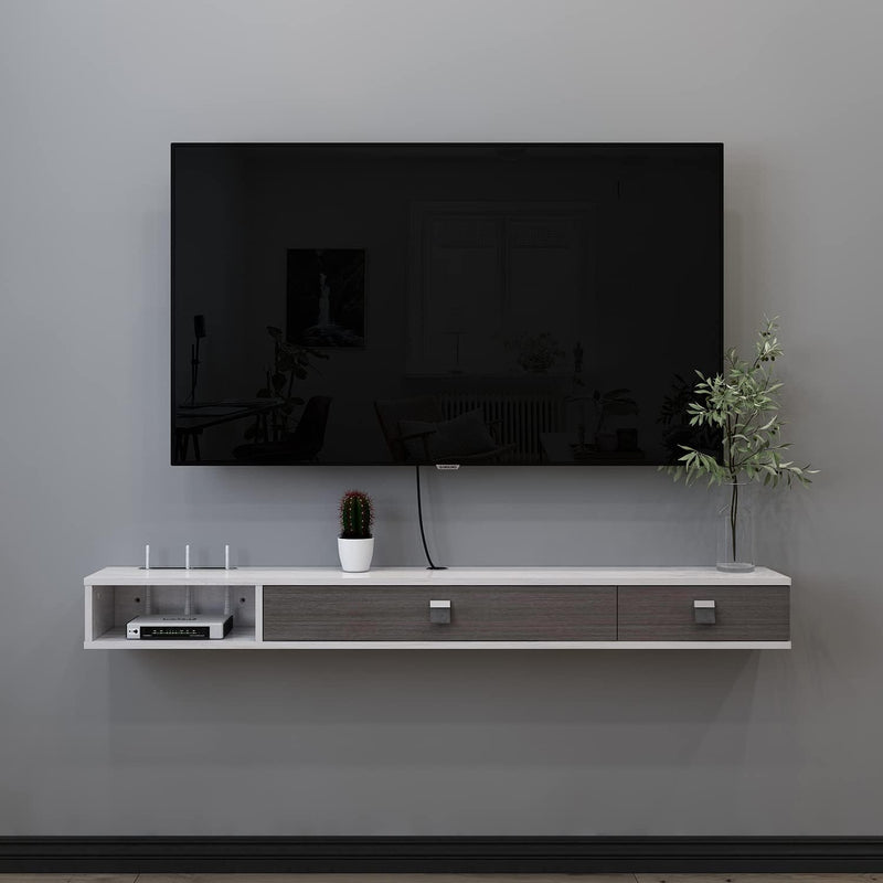 Floating TV Unit 55'' Wall Mounted Cabinet Shelves