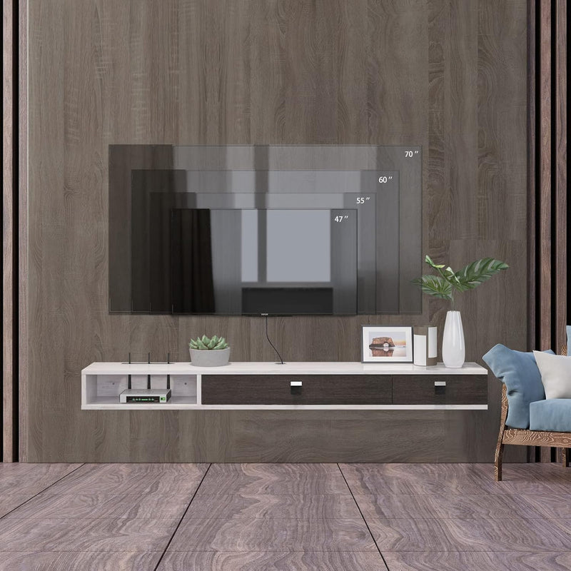 Floating TV Unit 55'' Wall Mounted Cabinet Shelves