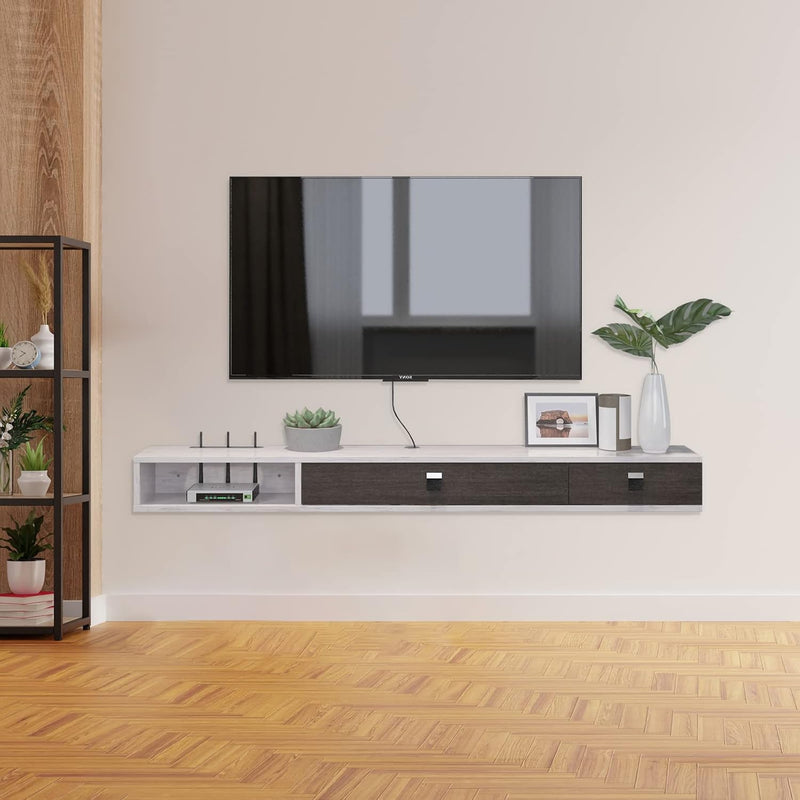 Floating TV Unit 55'' Wall Mounted Cabinet Shelves