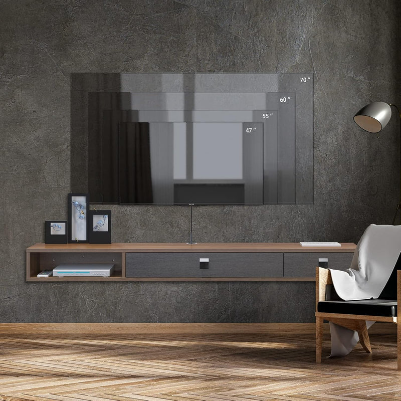 Floating TV Unit 55'' Wall Mounted Cabinet Shelves