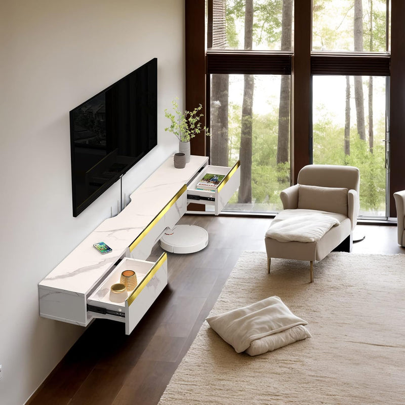 Floating TV Unit 59'' Wall Mounted Cabinet Shelves