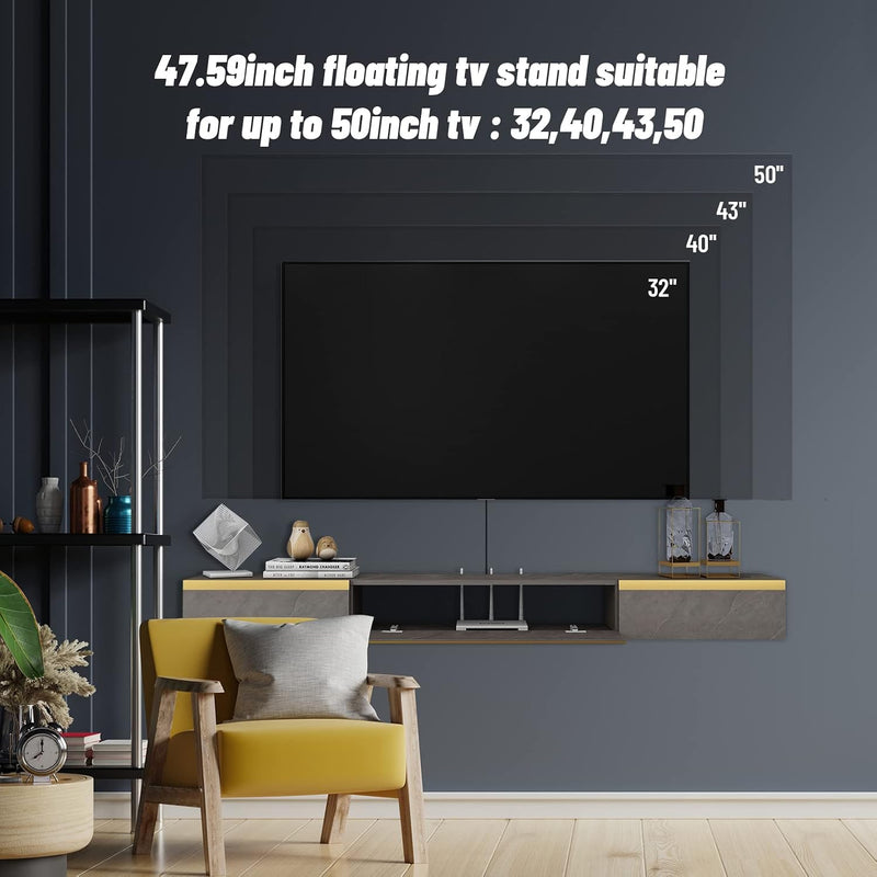 Floating TV Unit Wall Mounted Cabinet Shelves
