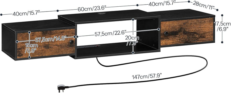 Floating TV Unit Wall Mounted Cabinet with Power