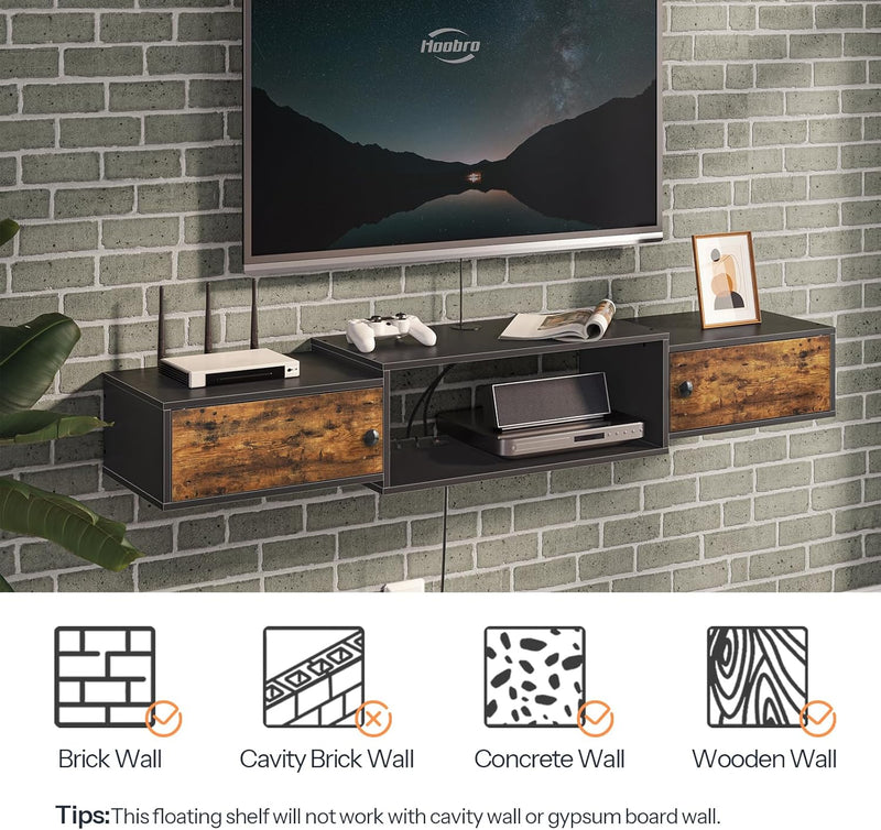Floating TV Unit Wall Mounted Cabinet with Power