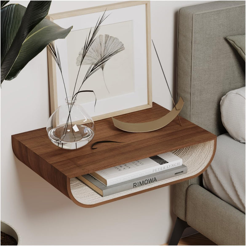 Floating Walnut Bedside Table Wall Mount Wooden Side