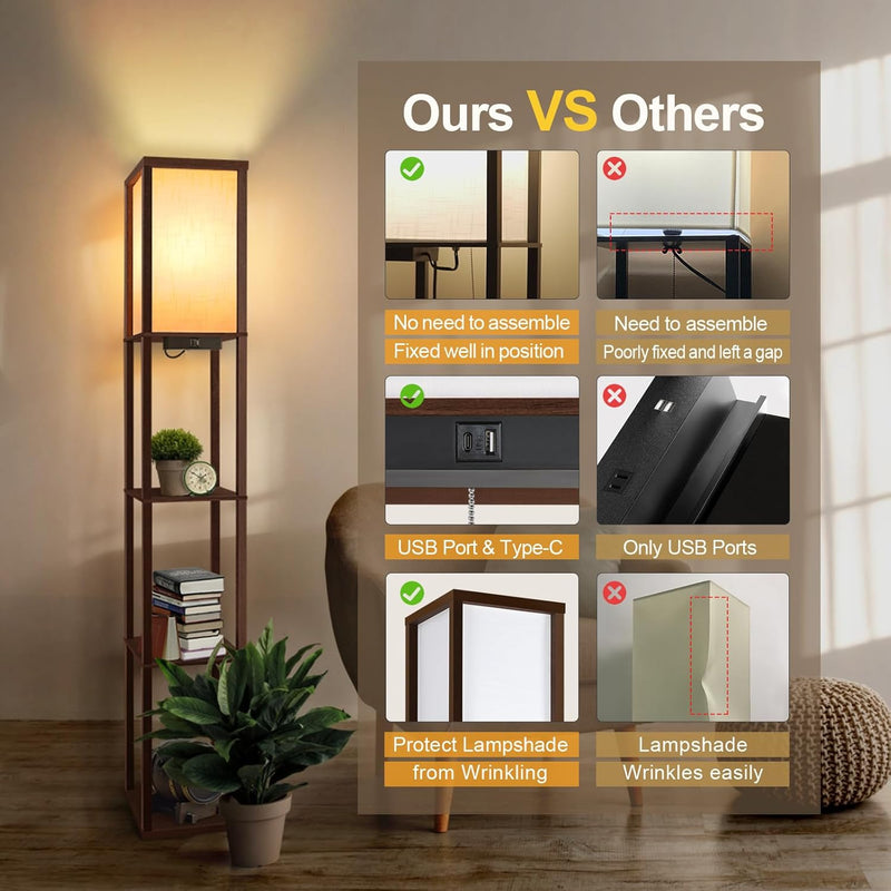Shelf Floor Lamp with Drawer 2 USB-C Ports
