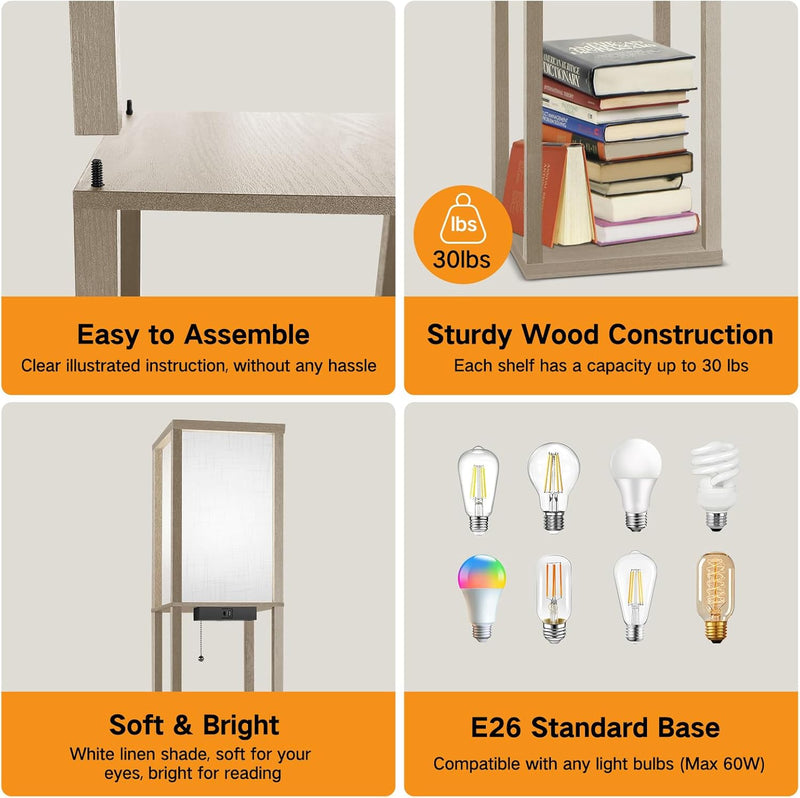 Shelf Floor Lamp with Drawer 2 USB-C Ports