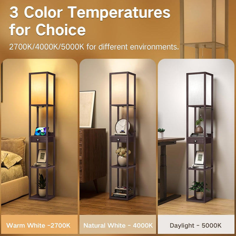 Shelf Floor Lamp with Drawer 2 USB-C Ports