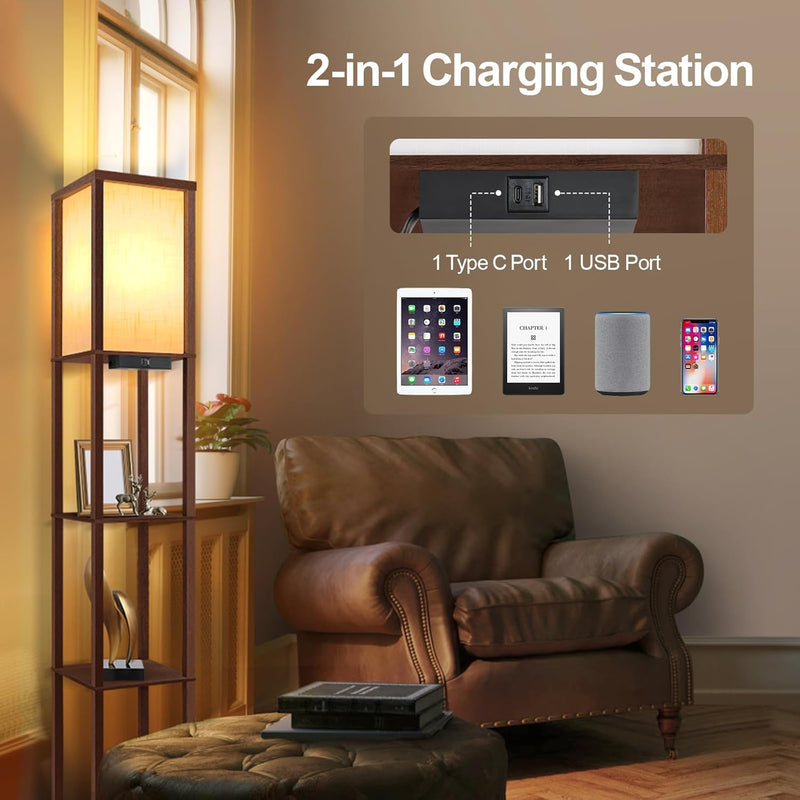 Shelf Floor Lamp with Drawer 2 USB-C Ports