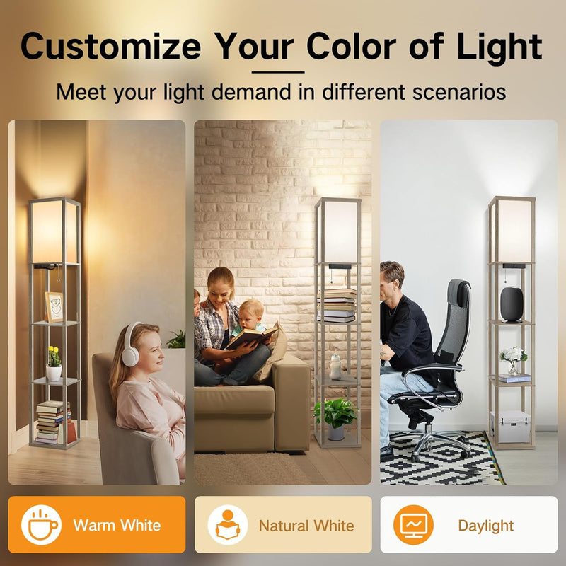 Shelf Floor Lamp with Drawer 2 USB-C Ports